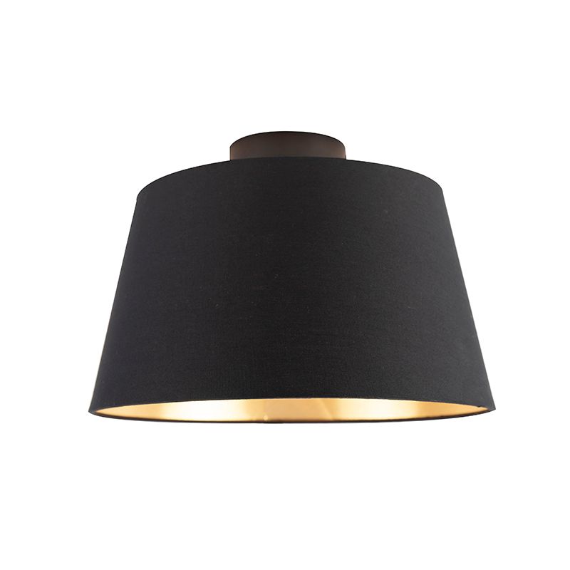Plafondlamp met katoenen kap zwart met goud 32 cm - Combi zwart