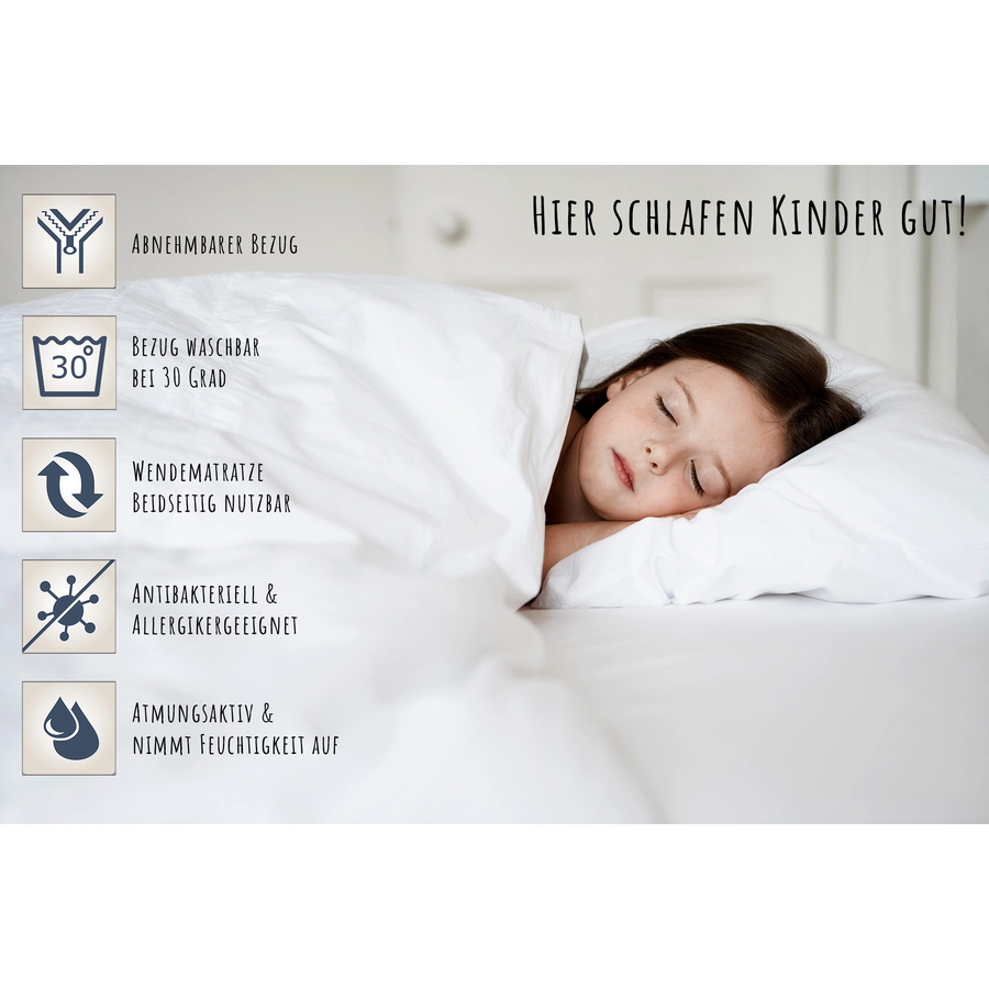 Kids Collective Kinderbett 80x160 | 80x180 mit Matratze, Rausfallschutz, Lattenrost weiß