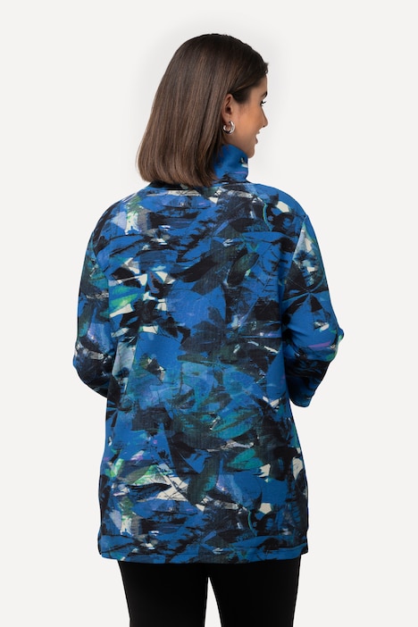 Sweatshirt, Blätter, Querrippen, Stehkragen, 3/4-Arm