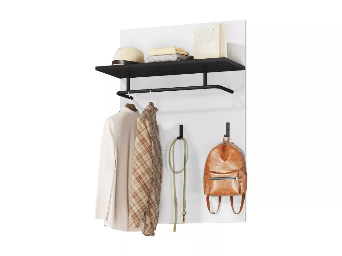 YITAHOME Porte Manteau - Panneau Mural - Tringle à Vêtements - 3 Crochets - Blanc Brillant - 75 x 110 x 31,5 cm