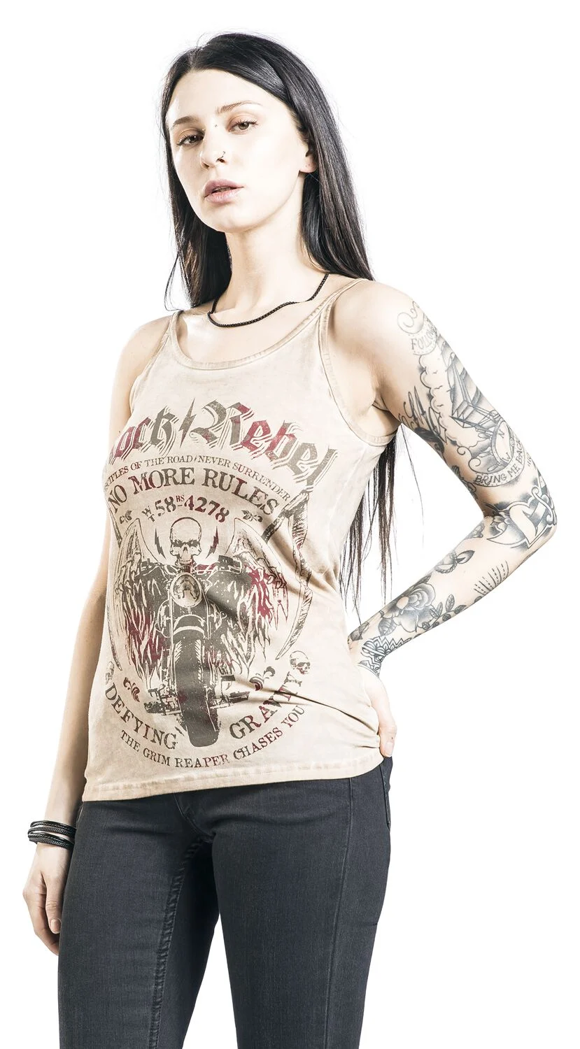 Haut Beige Délavé Avec Imprimé | Rock Rebel by EMP Top