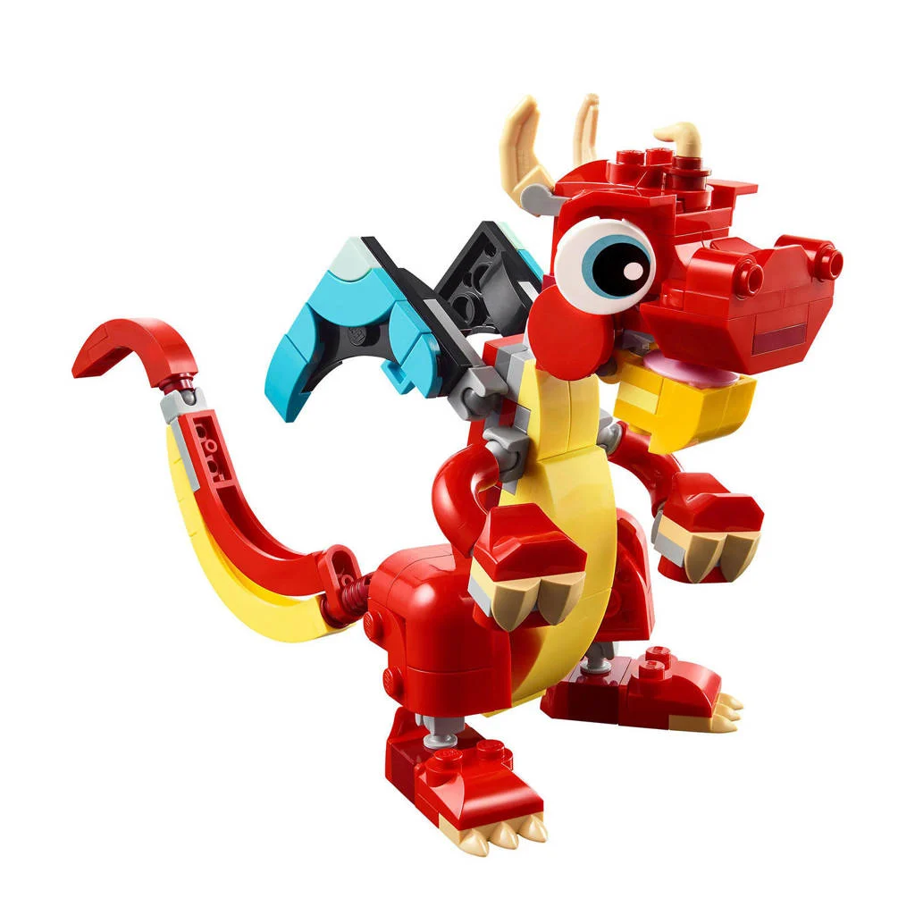 De rode draak3-in-1 Rode draak Speelgoed Dieren Figuren Set met Vis en Feniks 31145