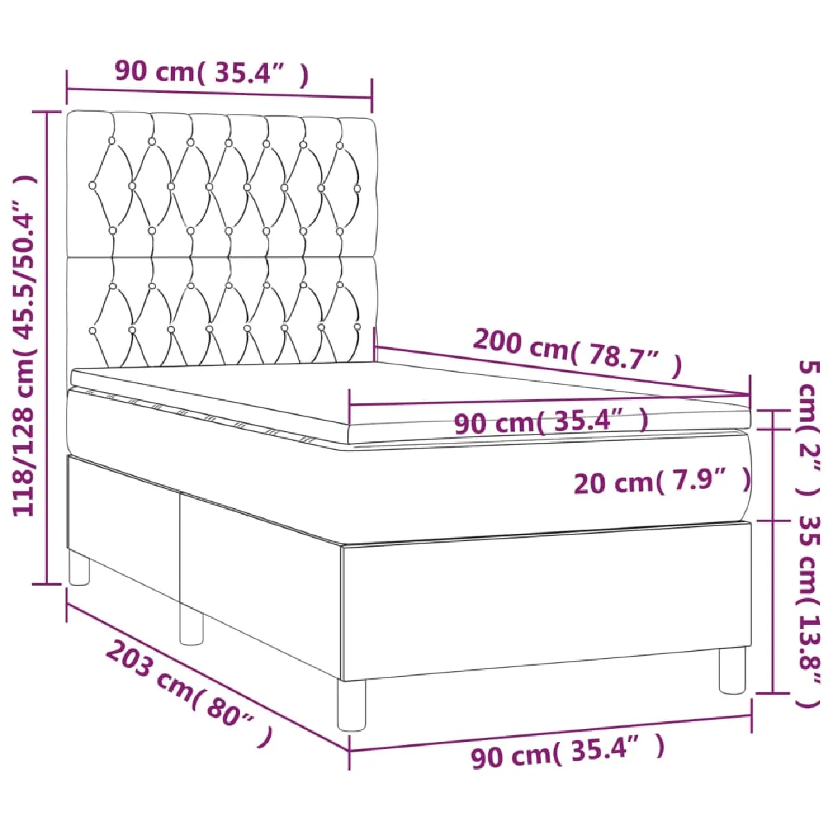 vidaXL Sommier à lattes Taupe 90x200 cm avec Matelas et LED