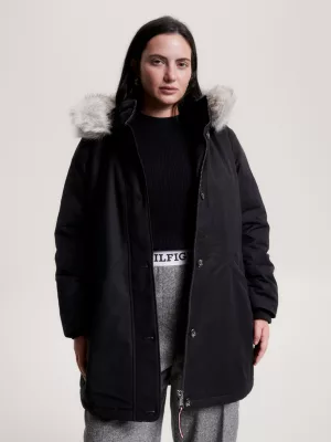 Parka acolchoada com capuz e forro de pele sintética Curve