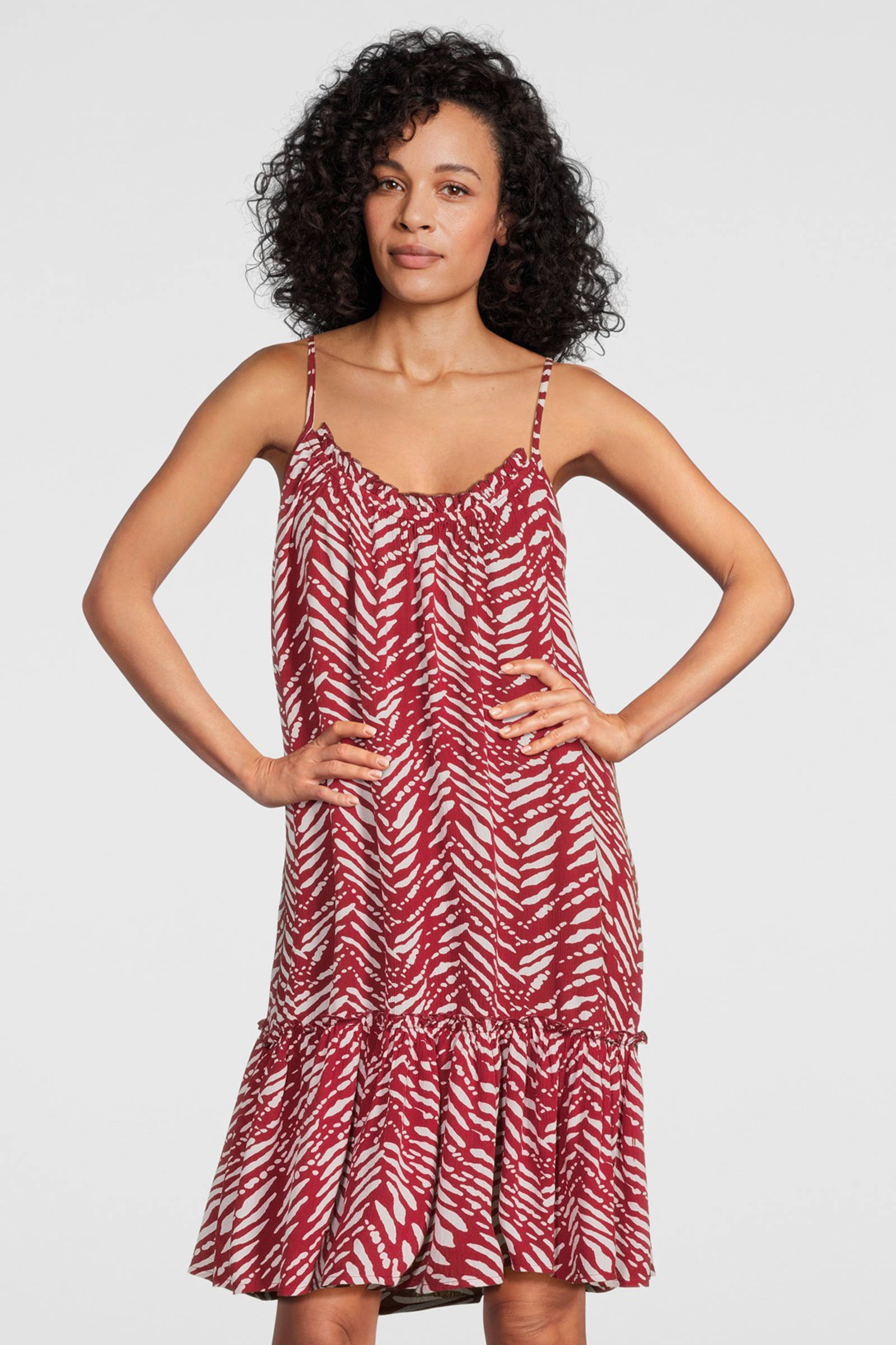 BEACHWAVE crinkle strandjurk rood/wit
