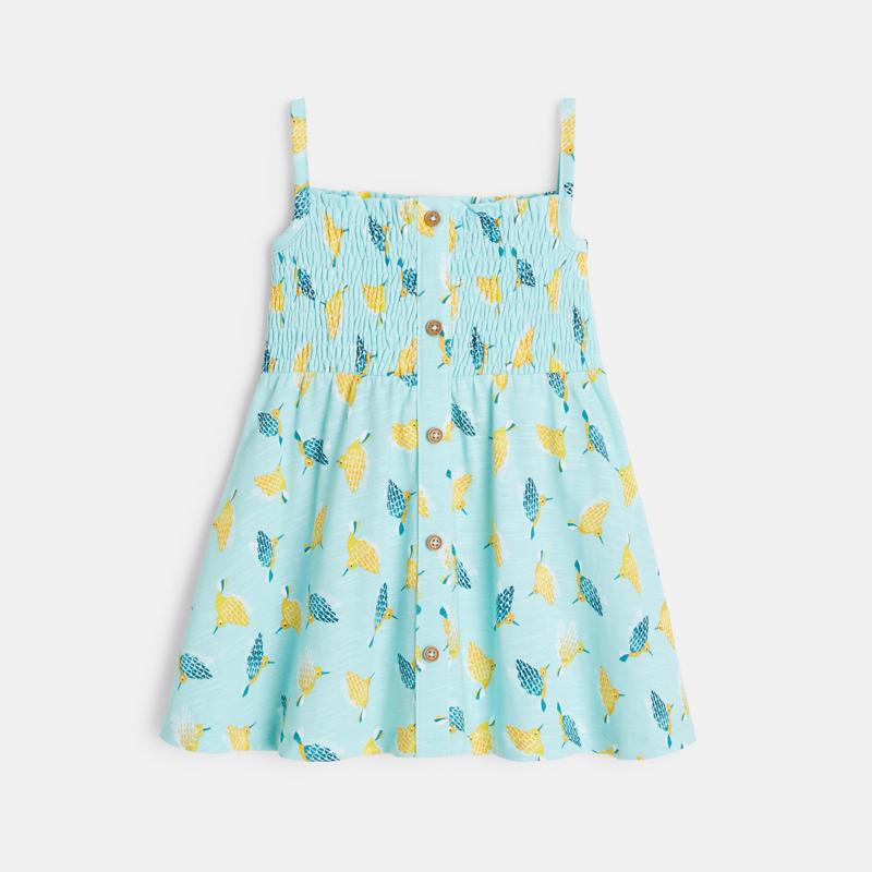 Robe smockée à bretelles imprimé oiseaux bleue bébé fille Bleu