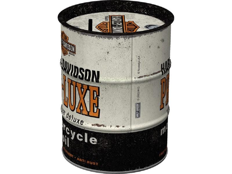 Nostalgic Art Spardose Harley Davidson Pre-Luxe Schriftzug Sparkasse in Ölfass-Form