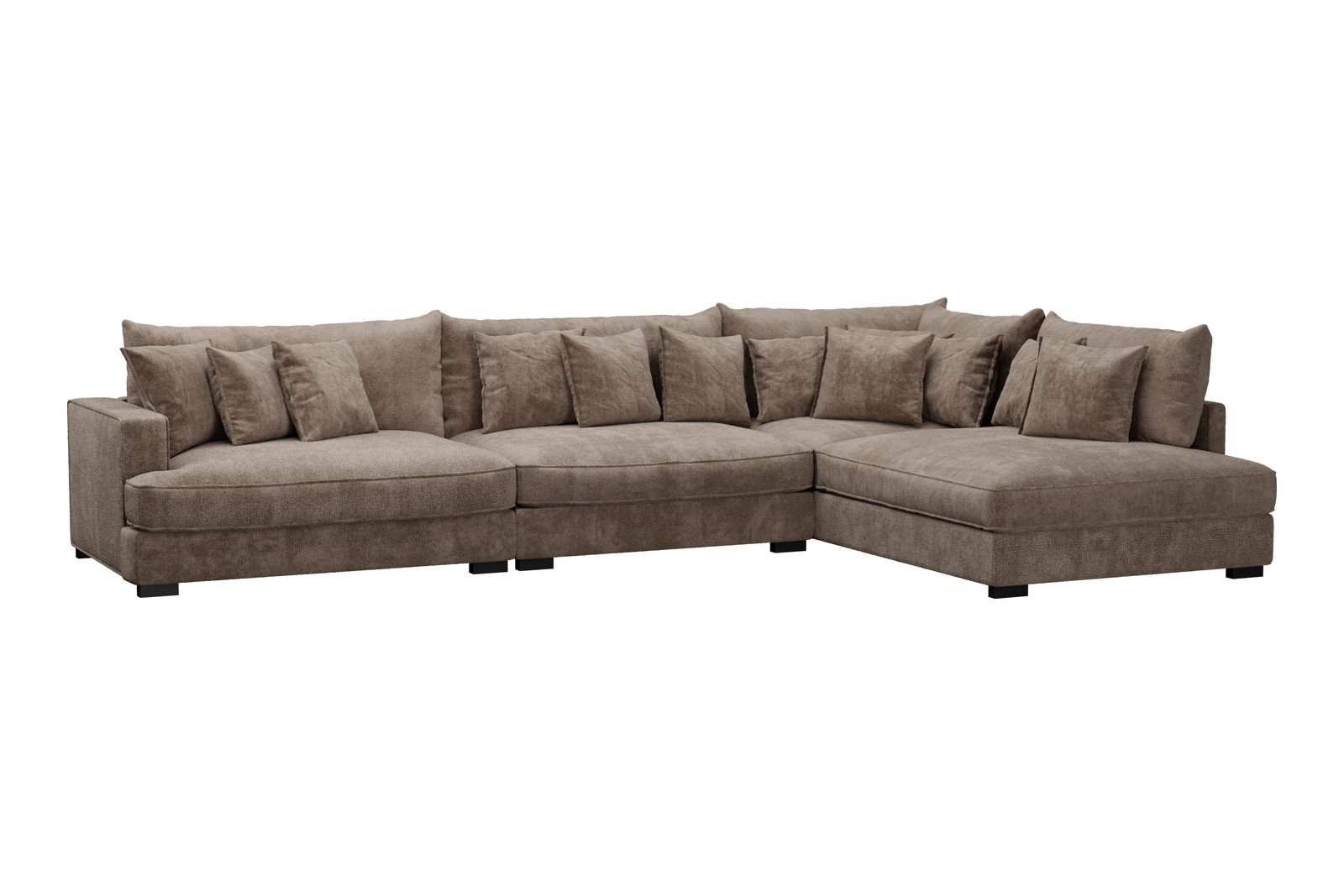 Rossi Lux 4-seter med åpen ende høyre Tekstil Genesis 6 Mink, arm A med sorte ben. Lux Komfort.