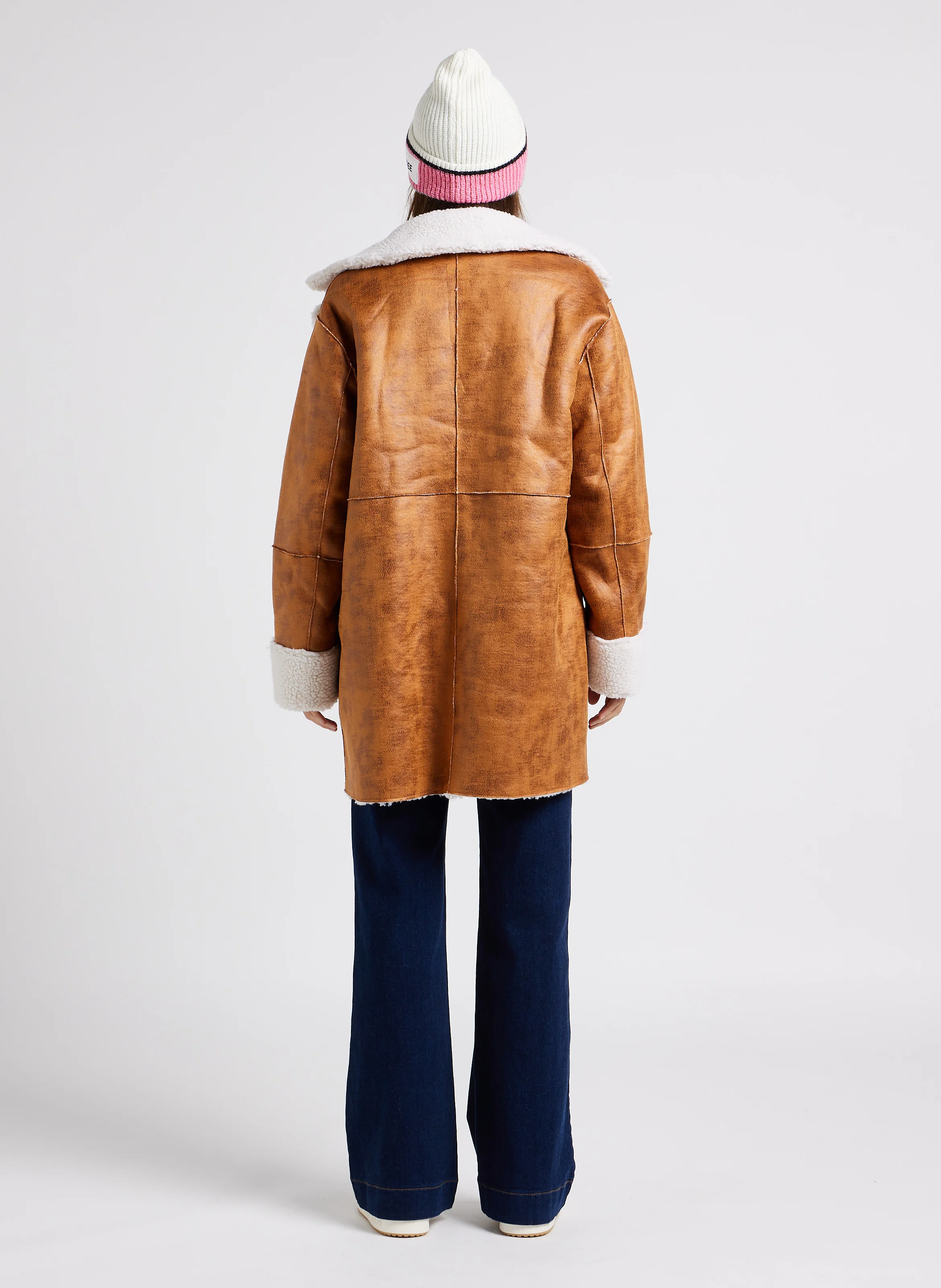 LOAL - Manteau col tailleur en fausse fourrure | Marron