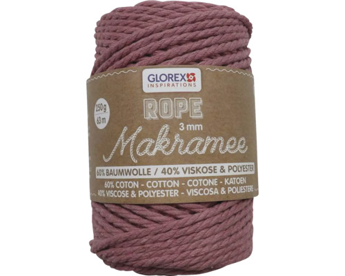 Macramé gedraaide wol, mauve, 3 mm, 250 g