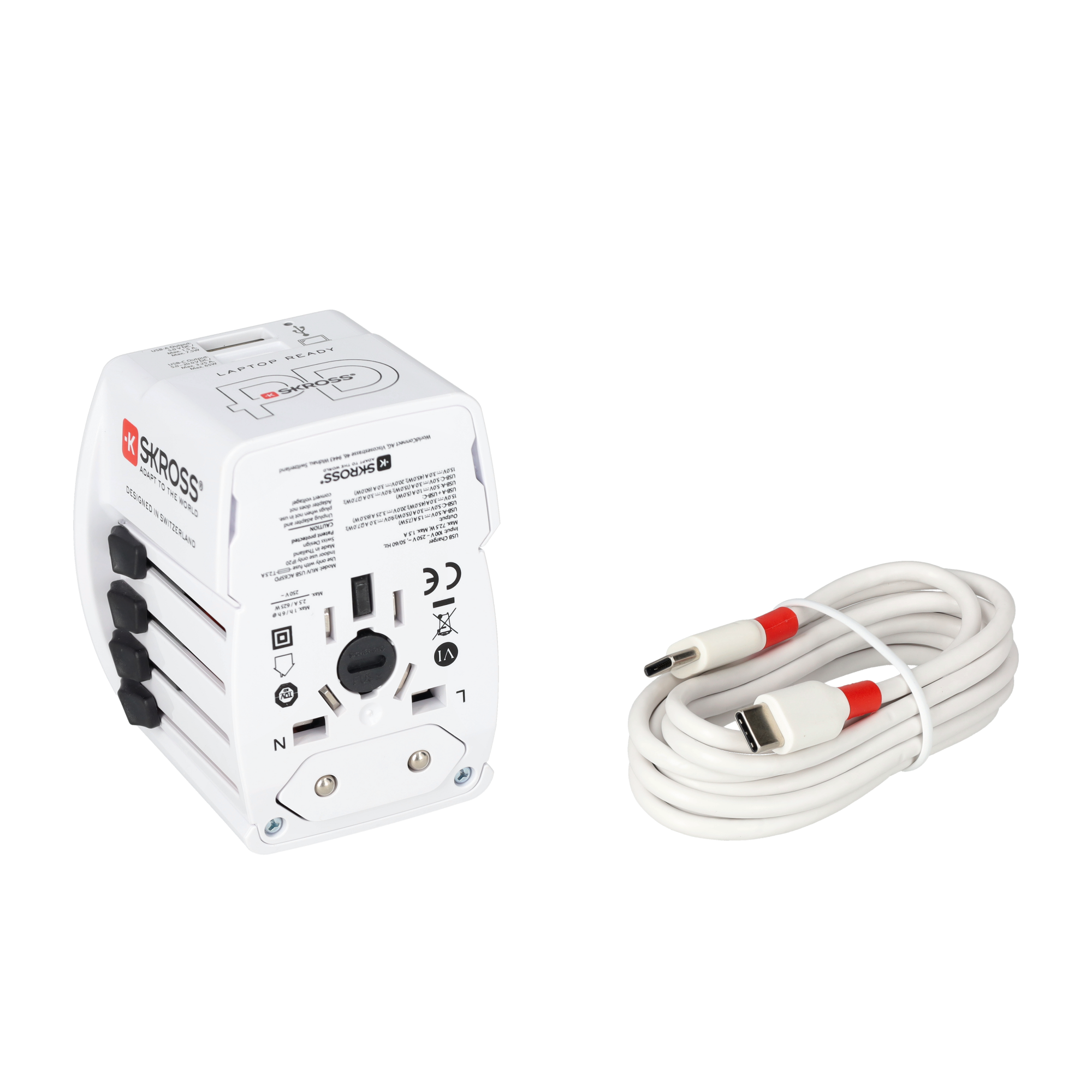 World Travel Adapter Weltreise Adapter MUV USB AC65PD Ladegerät EU / USA / Australien / China   USB  A / USB C (1.302977) - Weiss