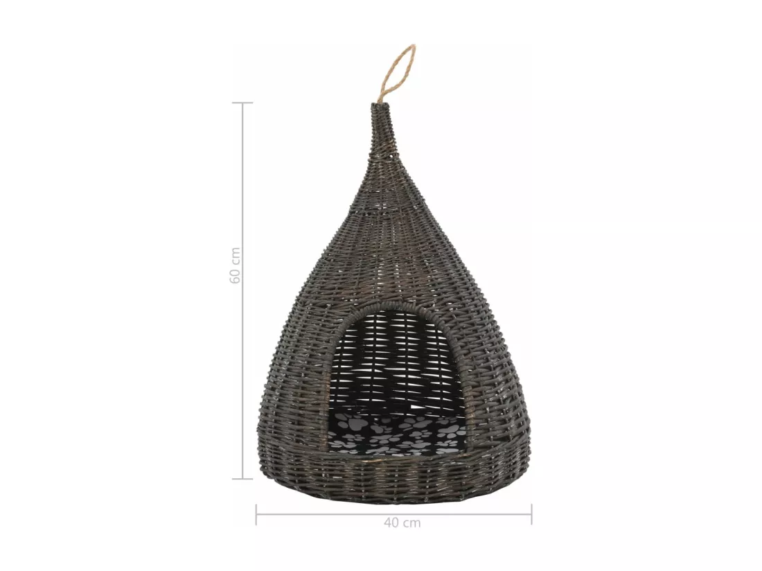 Panier pour chats avec coussin Gris 40x60 cm Saule naturel