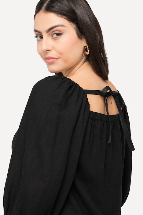 Midikleid, Leinenmix, A-Linie, Carree-Ausschnitt, Halbarm