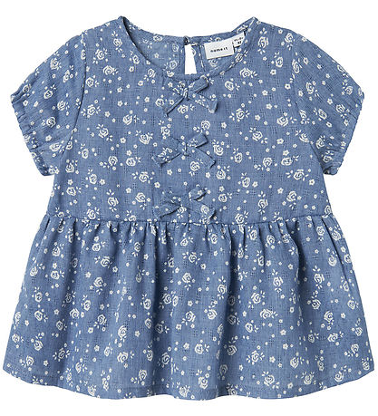 Name It T-Shirt - NmfHagy - Gebleichter Denim m. Blumen