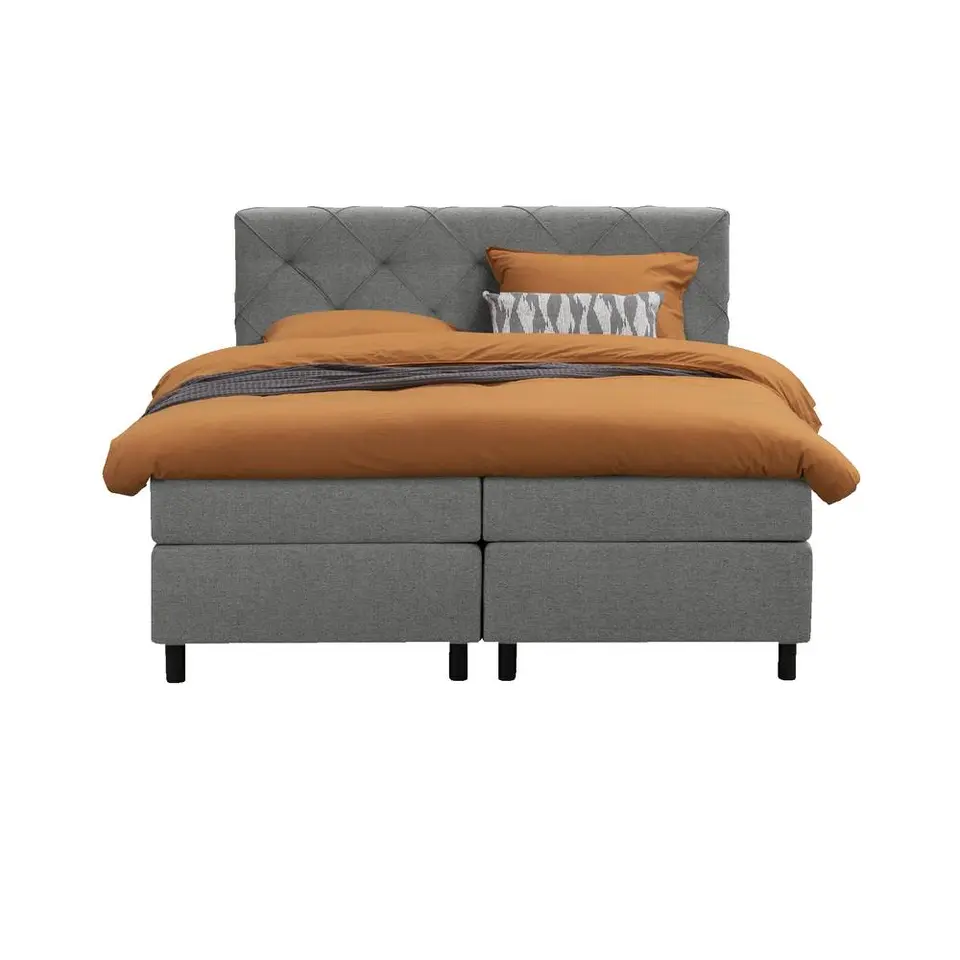 Boxspring Liv geruit - lichtgrijs - 180x200 cm - ronde poot