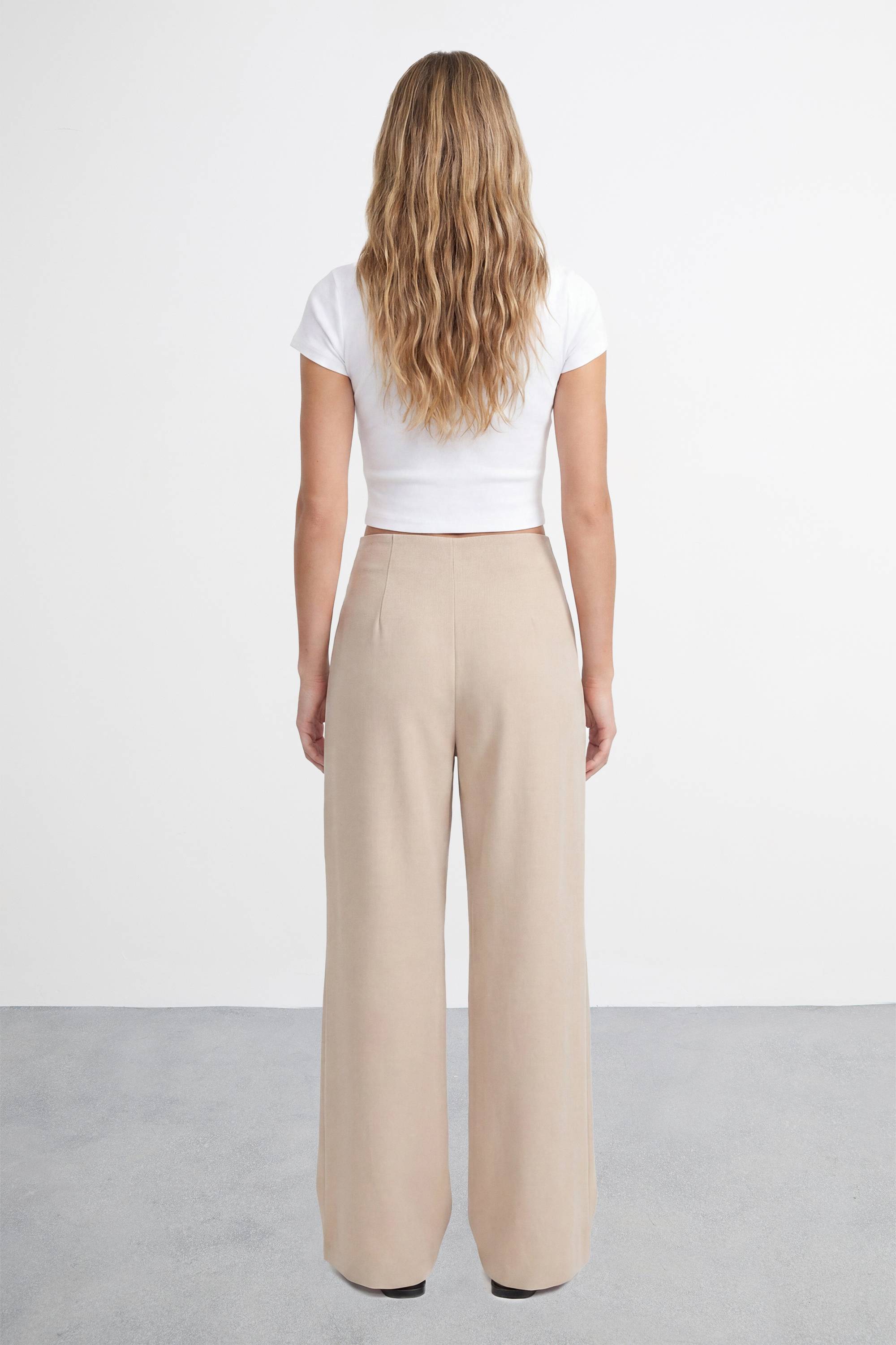 Warehouse Pantalon Tailleur Plissé Taille Très Haute Coupe Large