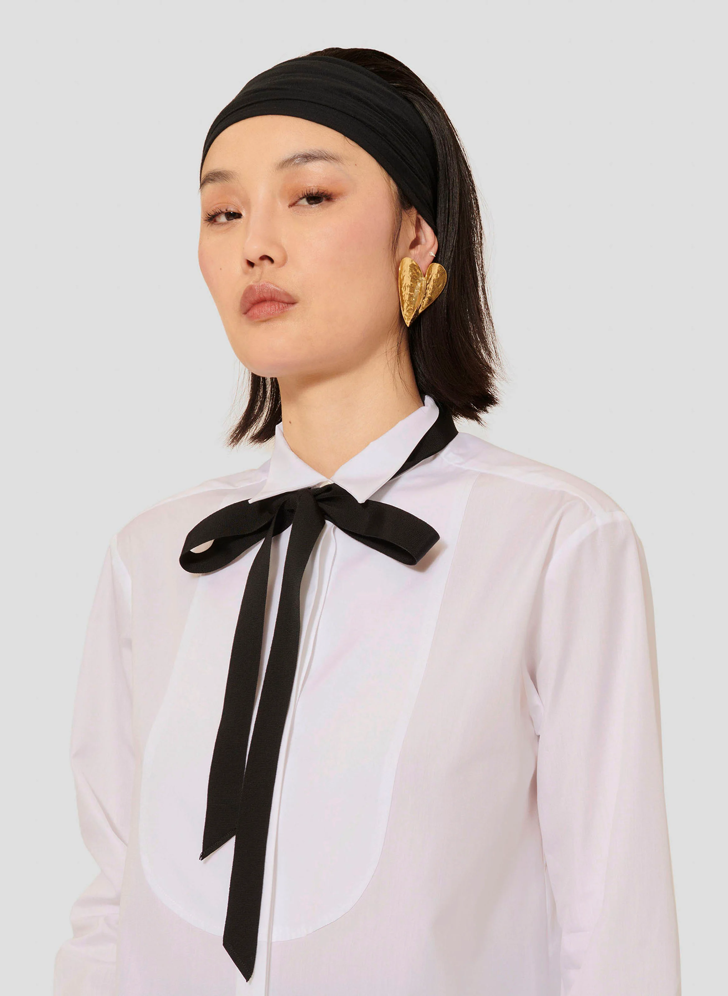 CLARE - Chemise droite à ruban en coton | Blanc