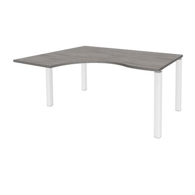 Bureau compact EXPRIM - L180 cm - Retour gauche - Plateau imitation Chêne gris - Pieds blanc (Pieds de renfort obligatoire à rajouter - non inclus)
