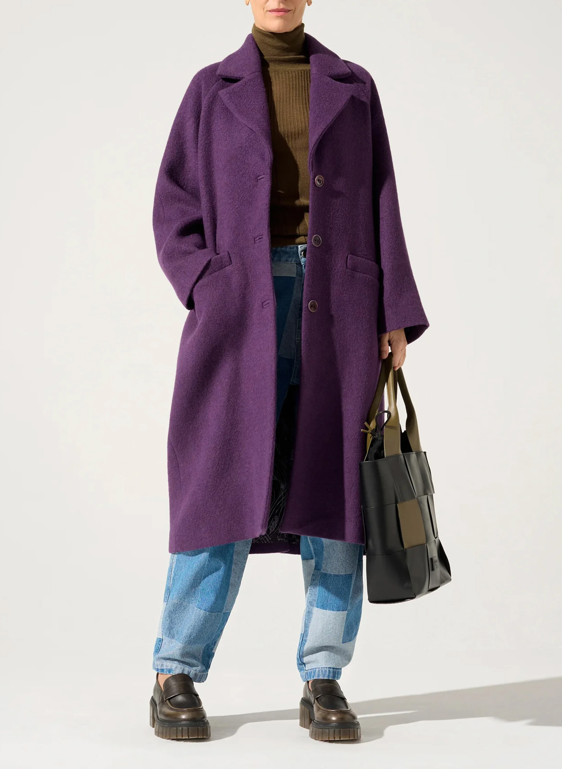 Manteau col tailleur en laine mélangée | Rouge