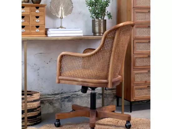Chaise de bureau antique en rotin et bois de bouleau 62 x 62 x 92 cm