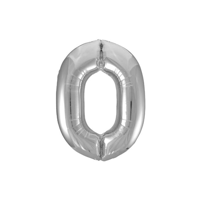 Minifolienballon Zahl 0 silber - ca. 40 cm
