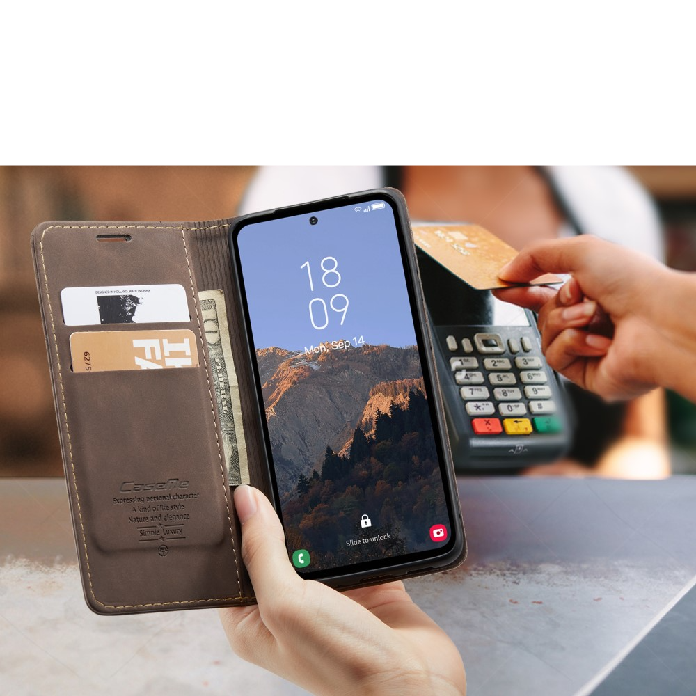 Samsung Galaxy A54 5G Leder Tasche Flip Wallet Etui mit Kartenfächern - Dunkelbraun