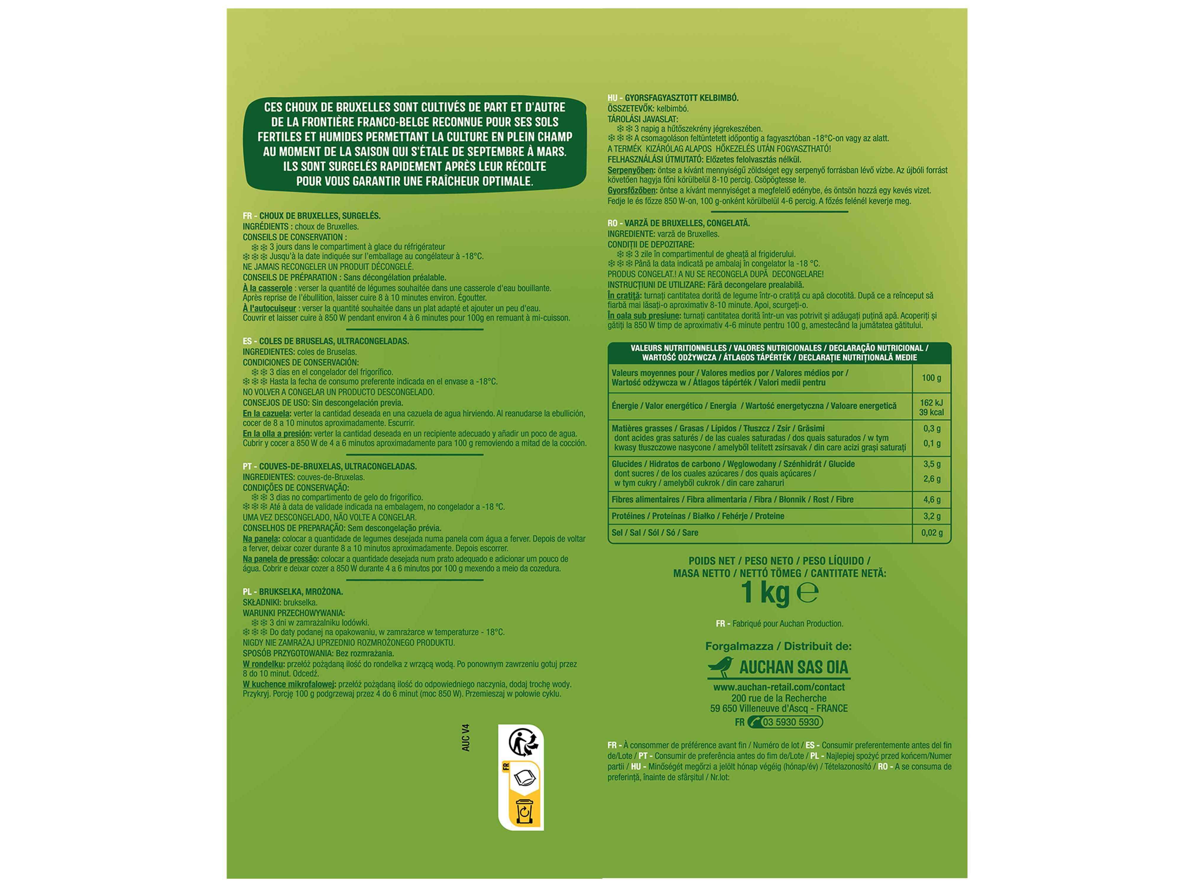 COUVES DE BRUXELAS AUCHAN ULTRACONGELADAS 1KG