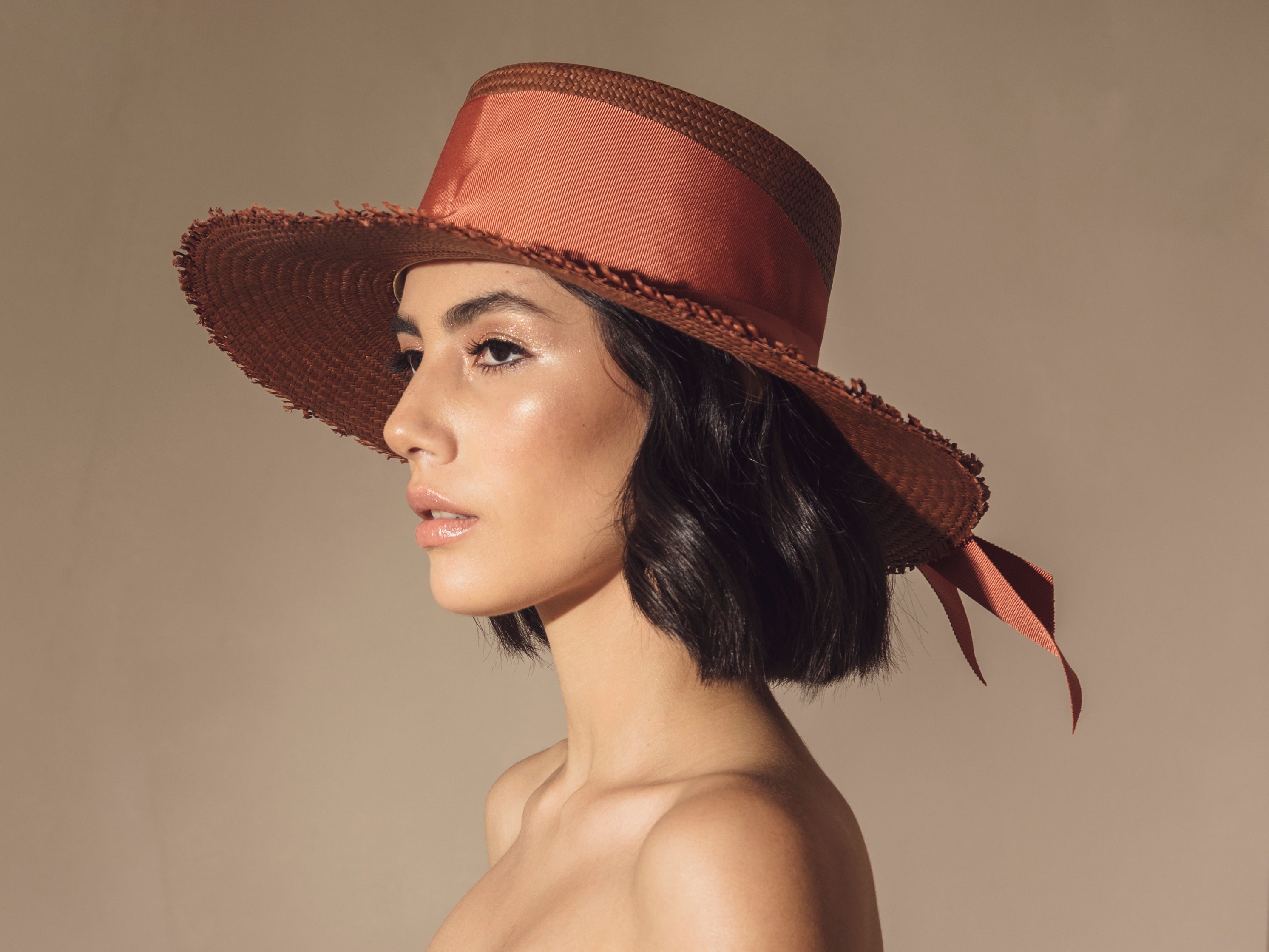Chapeau à longs bords en cuir Cordovan « Llano Weave » - ARTICLE RTS