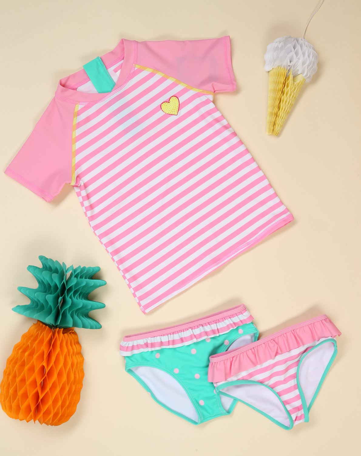 Schwimmshirt HERZ gestreift in pink/weiß