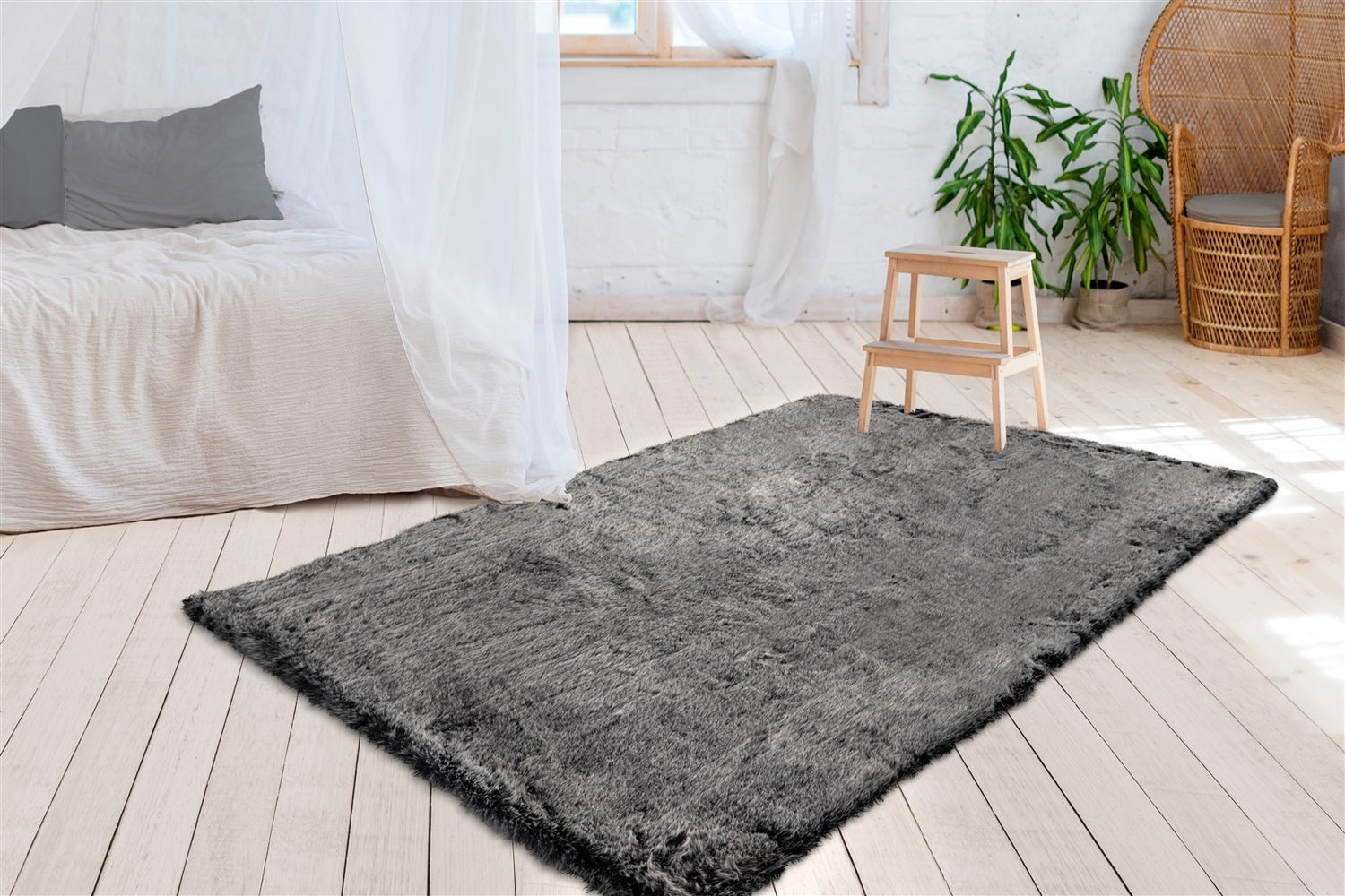 Aegeania hoogpolig tapijt, antraciet, 45 mm, effen, 80 x 150 cm