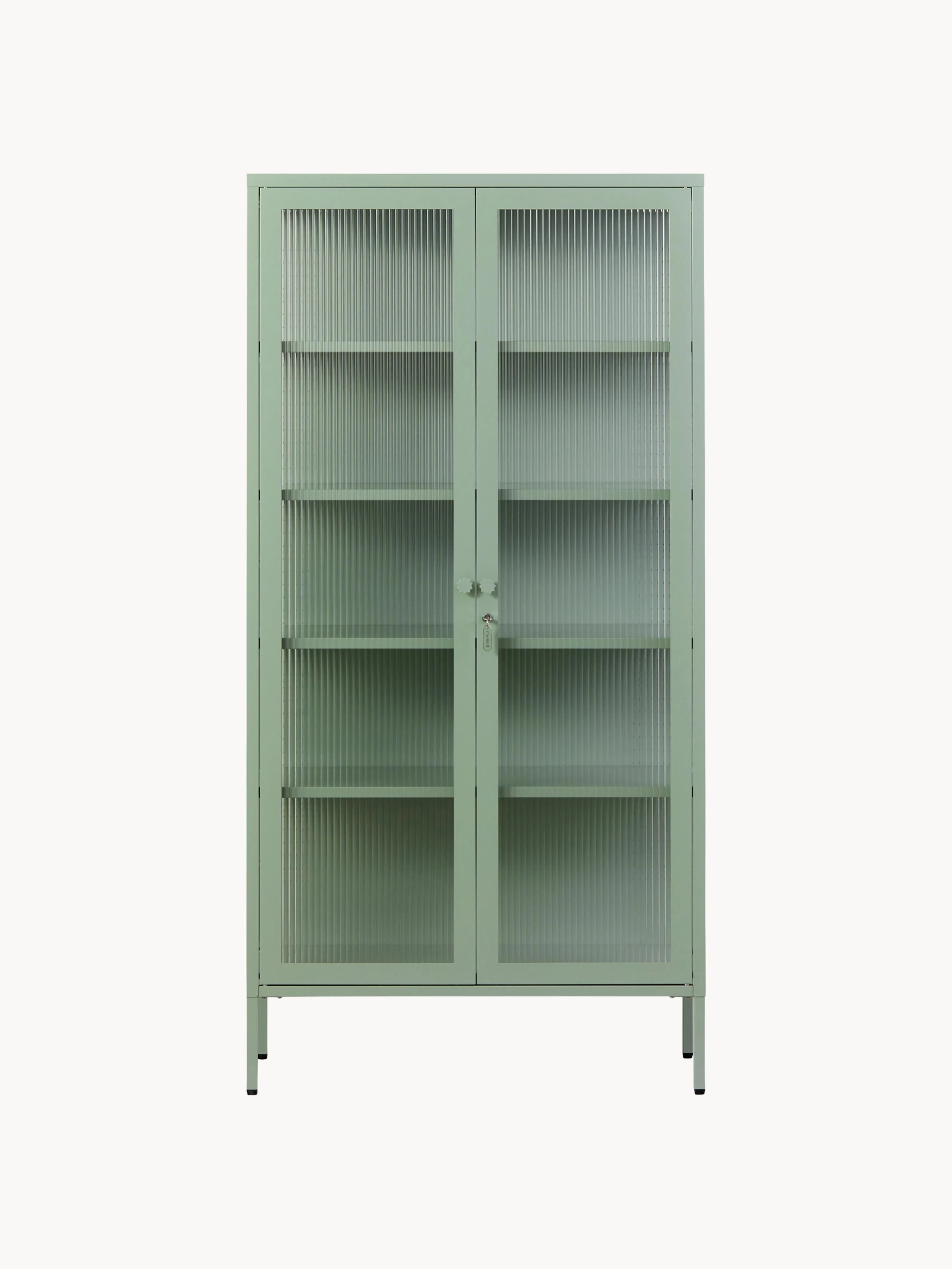 Metalen vitrinekast The Collector met geribbeld glas