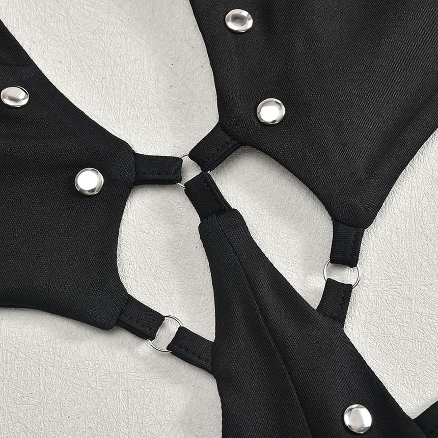 BrickBlack - Halter jumpsuit met effen studs en uitgesneden uitlopende pijpen