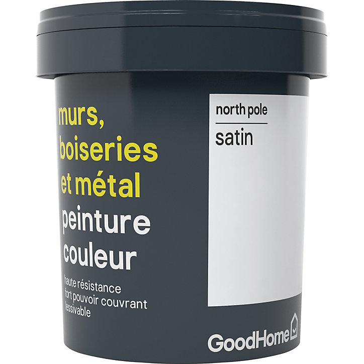 Peinture résistante murs, boiseries et métal GoodHome blanc North Pole satin 0,75L
