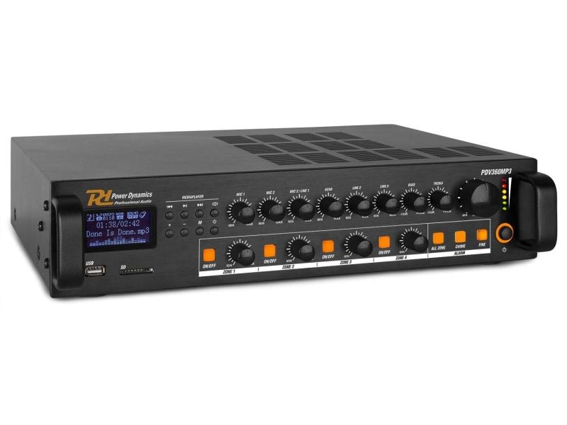 Power Dynamics Verstärker Pro PDV360MP3 4-Zonen Mischer Multifunktionaler 4-Zonen Mischer