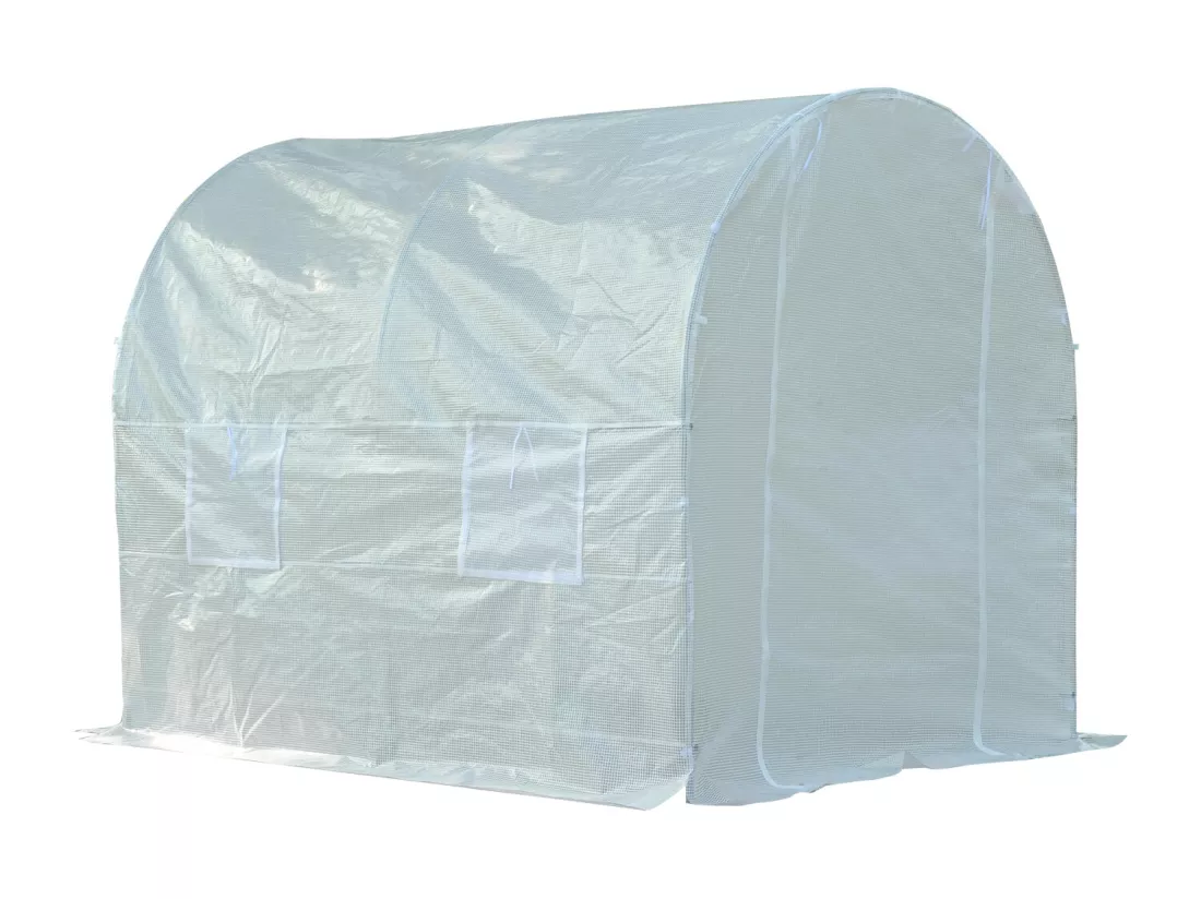 Serre de jardin tunnel surface sol 5 m² 2,5L x 2l x 2H m châssis tubulaire renforcé 18 mm 4 fenêtres blanc