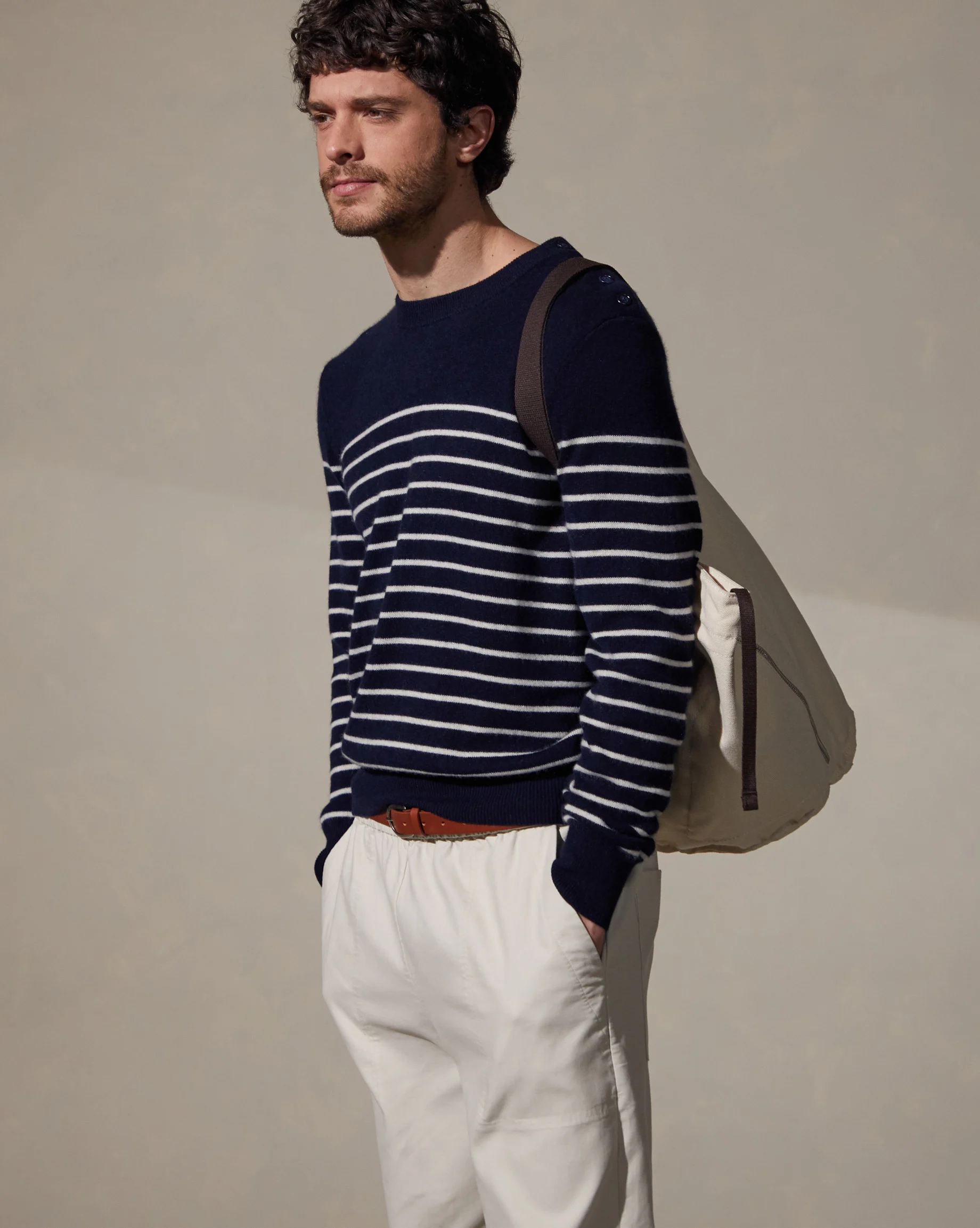 Pull homme marinière cachemire | Bleu