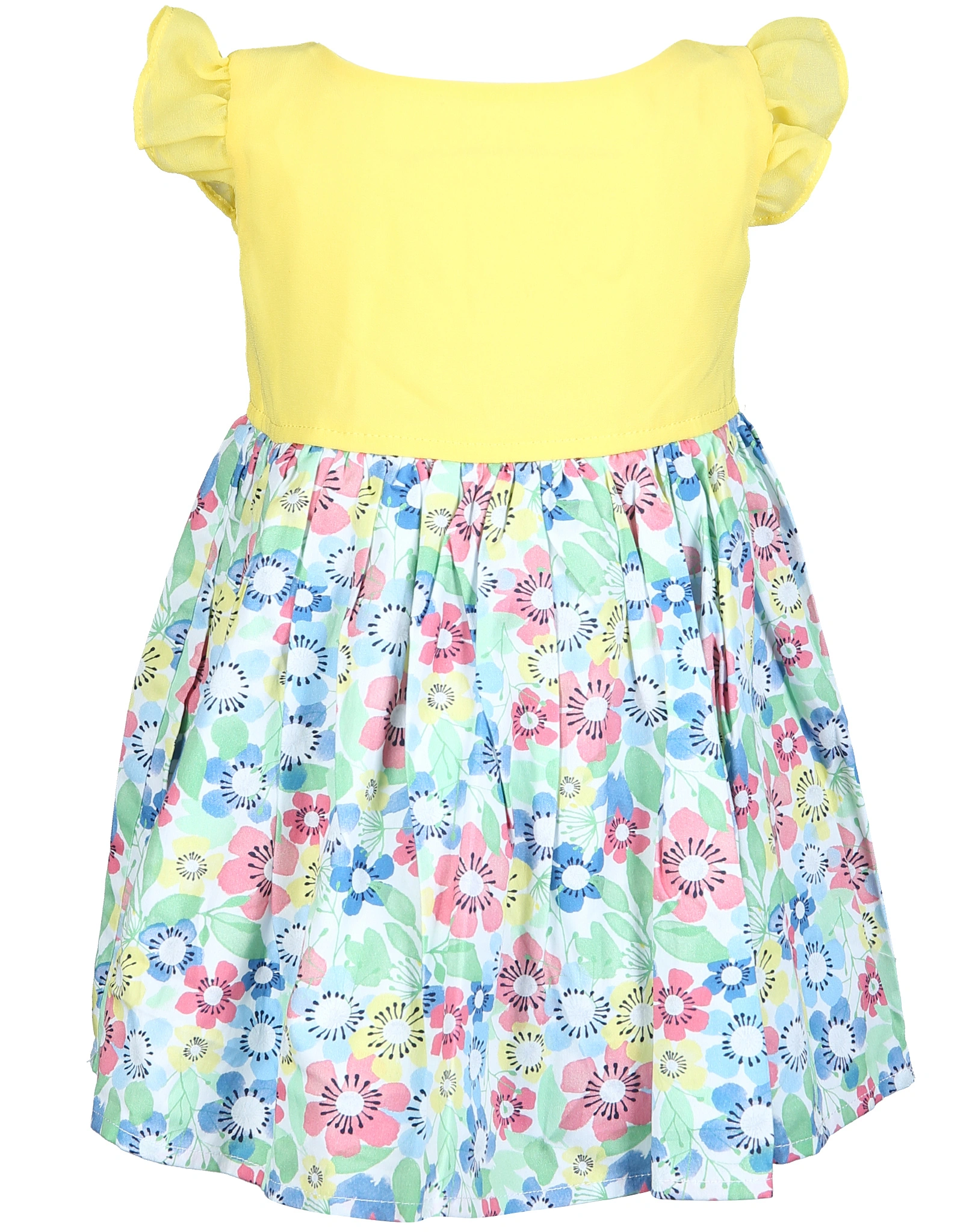 Kurzarmkleid FLOWERS in gelb/bunt