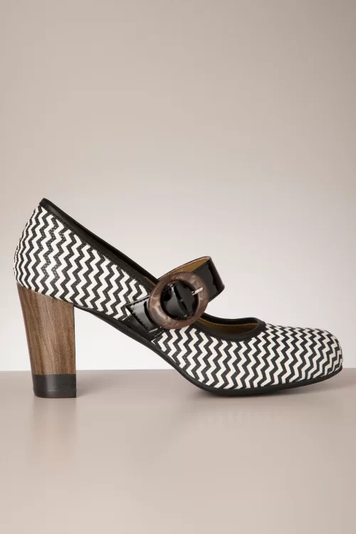 Nemonic Madera Mary Jane pumps in zwart en wit