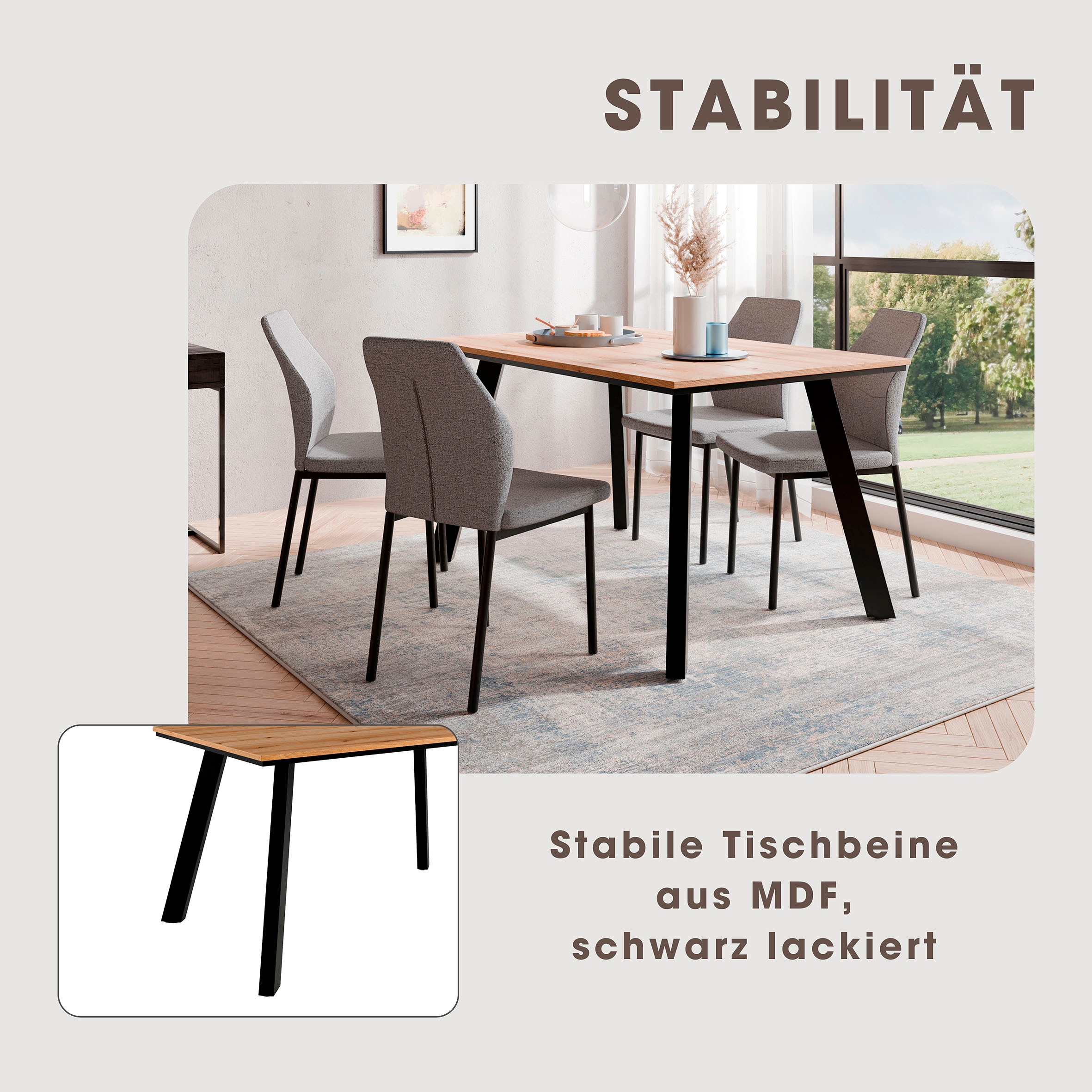 GOODproduct Essgruppe »Genf Tischgruppe, Esstisch plus 4 Stühle« Set, Otto's DAUERTIEFPREIS, 5 Stk. tlg. Küchentisch, 4 Stühle, moderne Tischplatte in eiche/schwarz