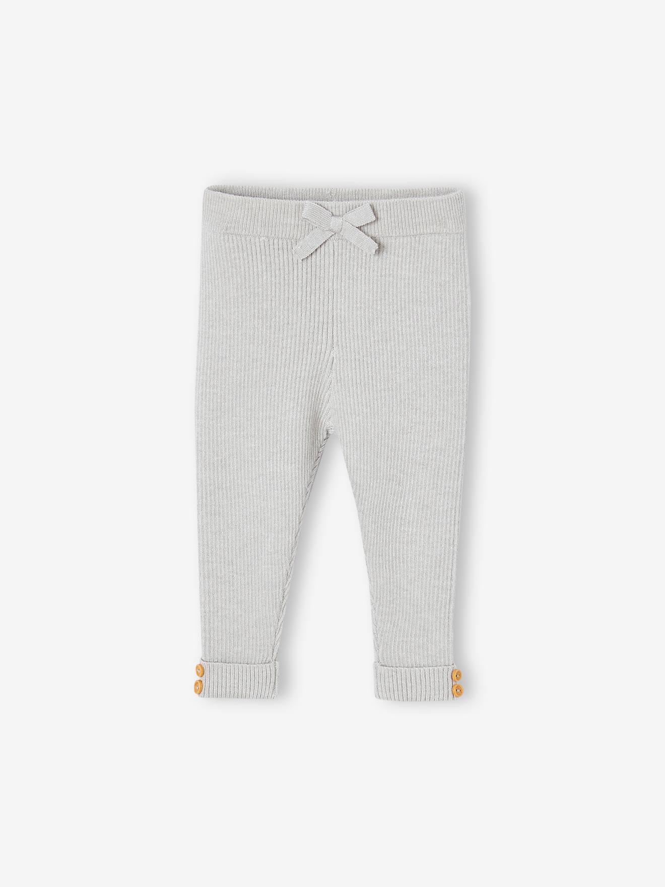 Calça legging de malha para bebê, bege liso tamanho médio