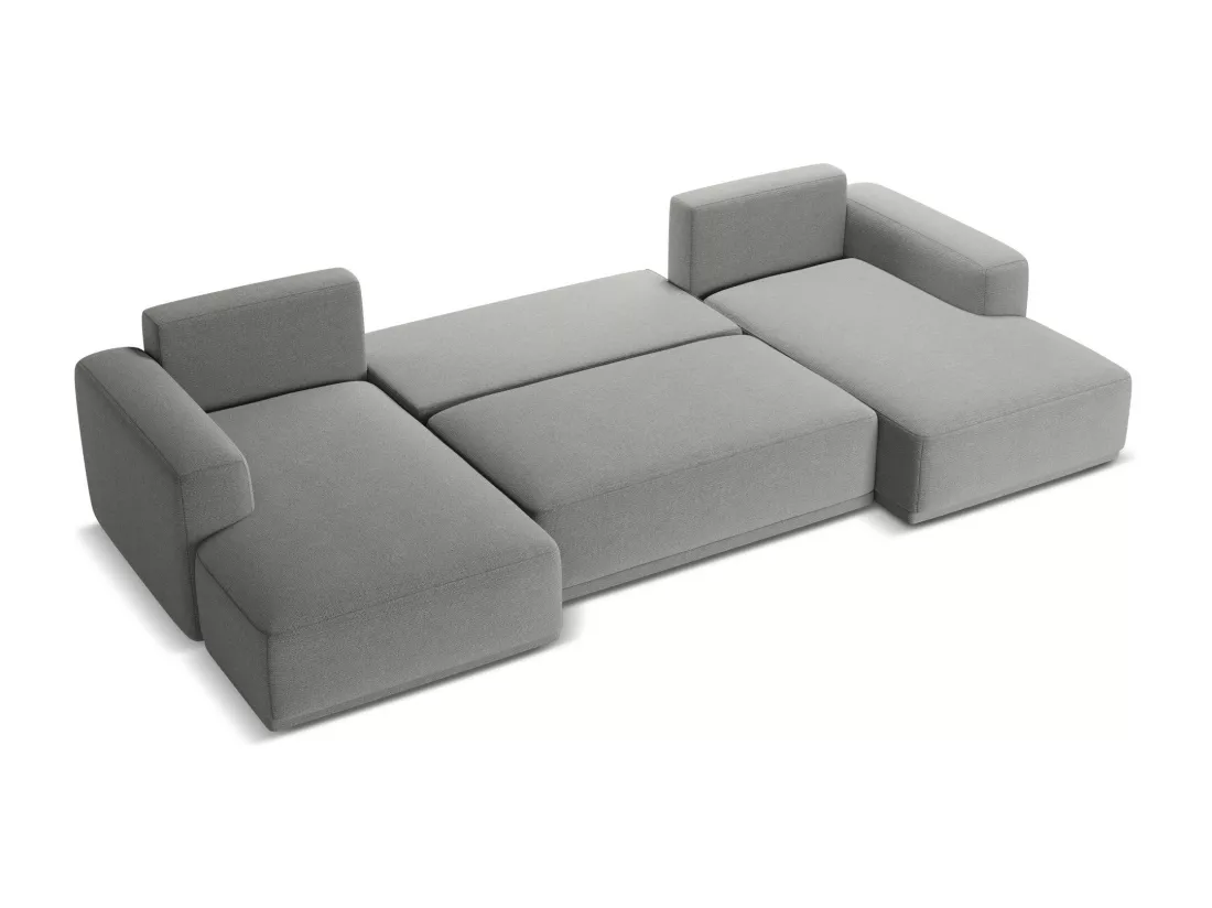 Canapé d'angle panoramique convertible en tissu chenille - éléphant - KAILA