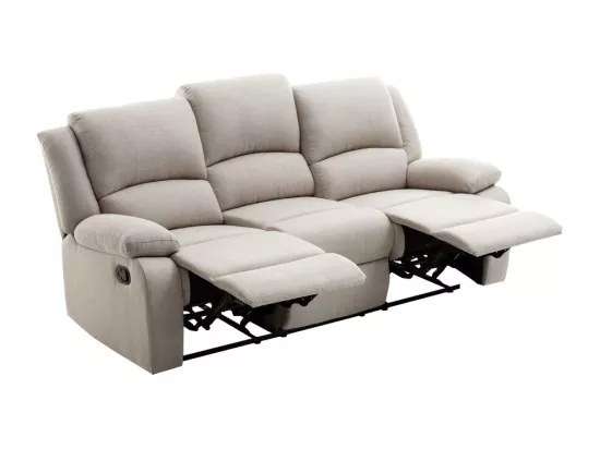 Canapé Relaxation manuel 3 places Léo en Tissu - Beige - L193 x P93 x H96cm - Loungitude