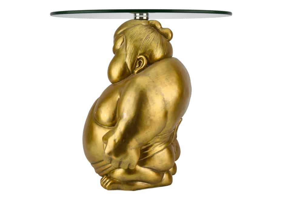 Runder Couchtisch SUMO 55cm gold Skulptur handmade