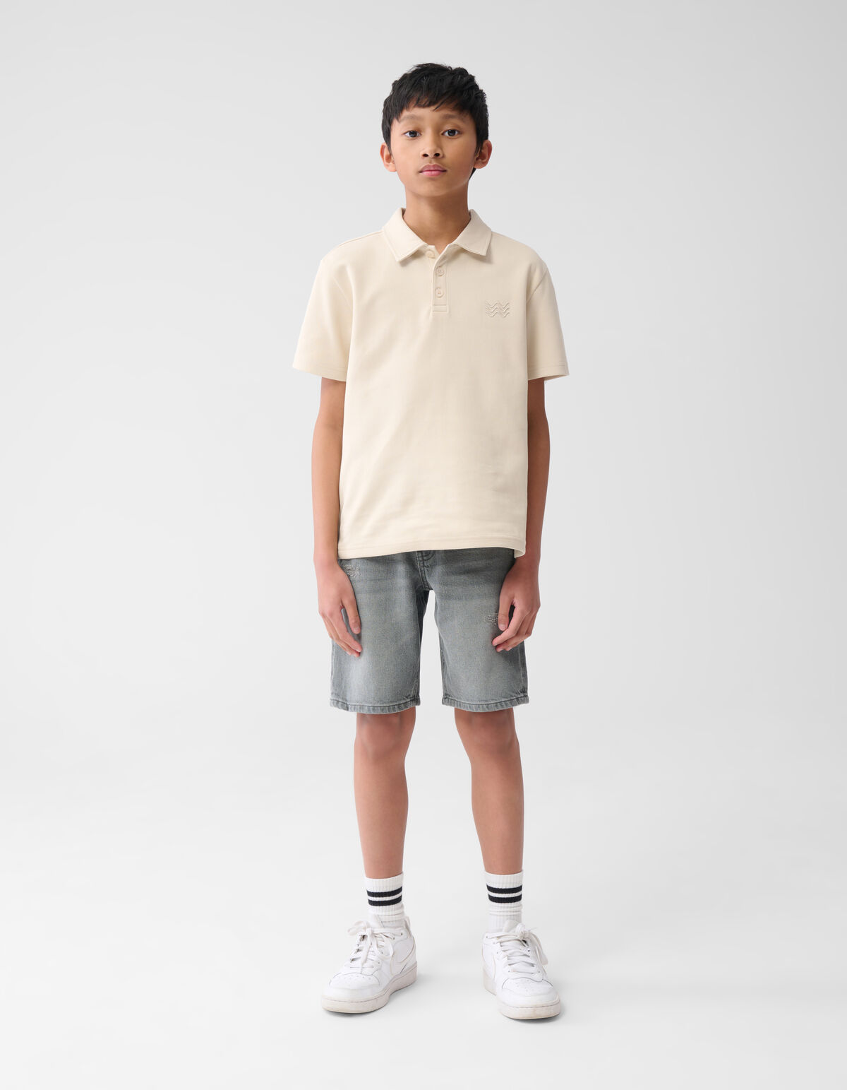 Straight Fit Denim Short Grijs