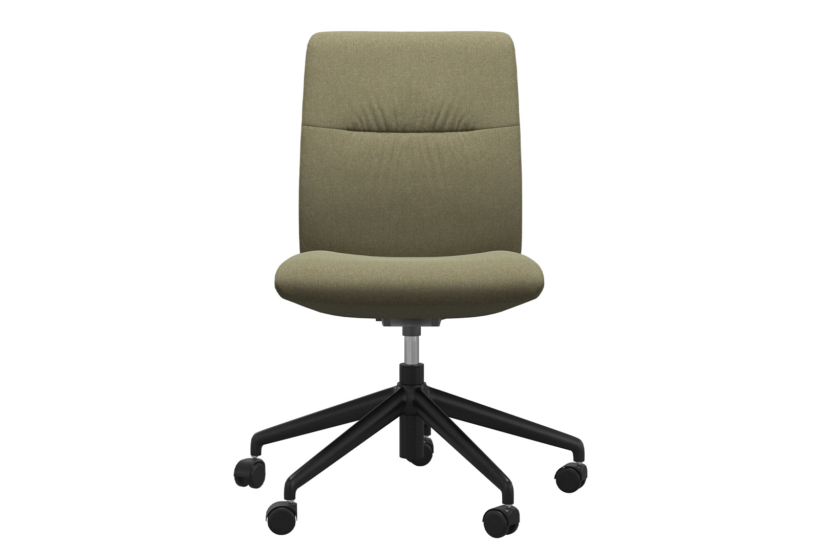 Mint kontorstol Lav stol i tekstil Calido Light Green uten arm og med matt sort understell\n