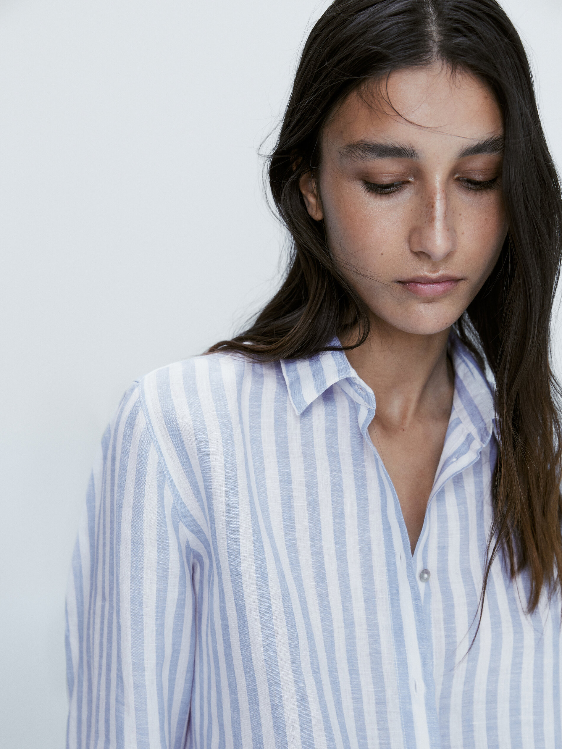 Camisa listrada 100% linho - AZUL CLARO
