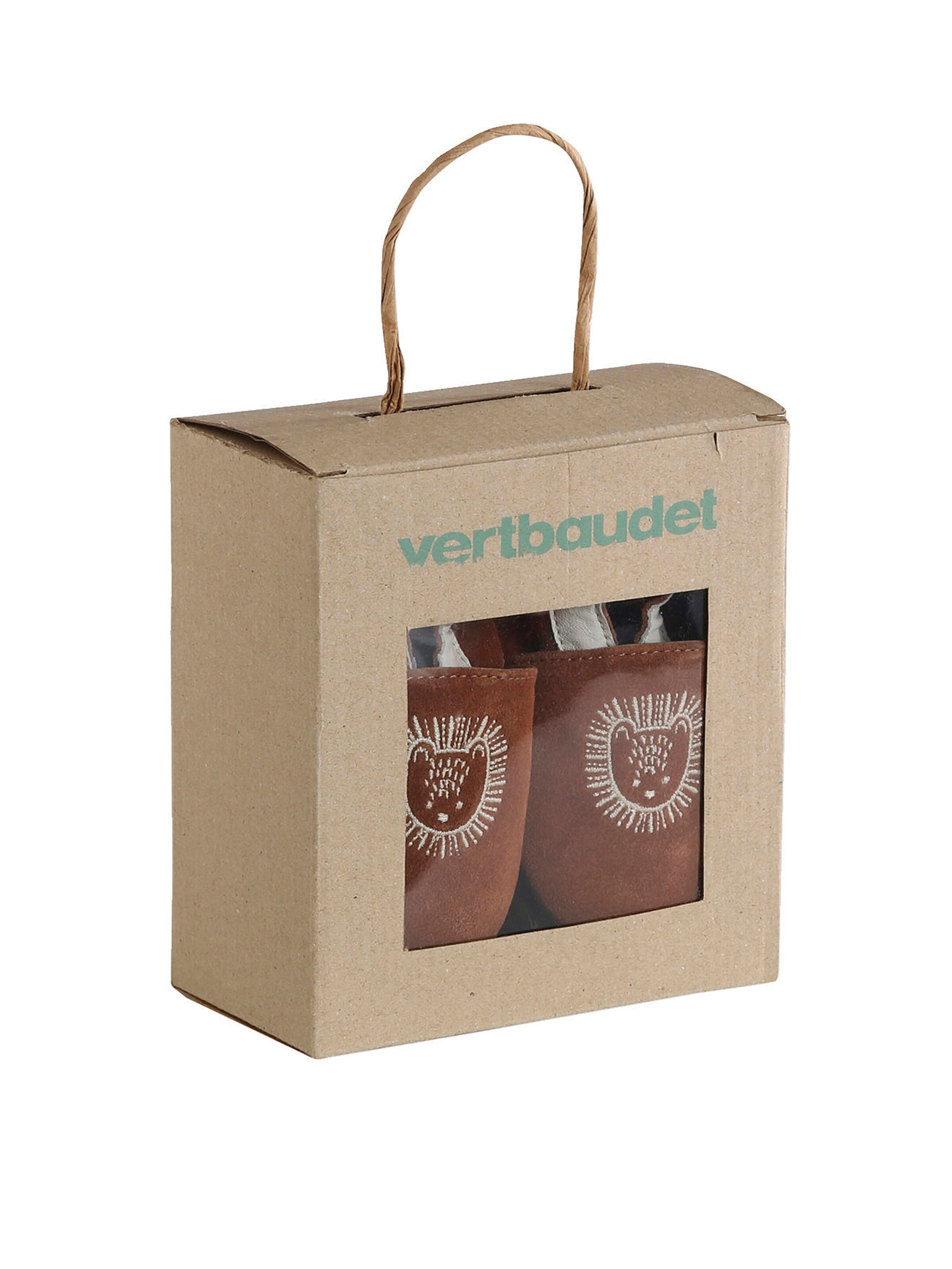 Vertbaudet Baby Krabbelschuhe mit Gummizug braun bedruckt