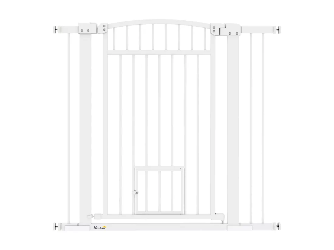 Barrière de sécurité pour chien - barrière à pression ajustable - 2 portes verrouillables - acier blanc