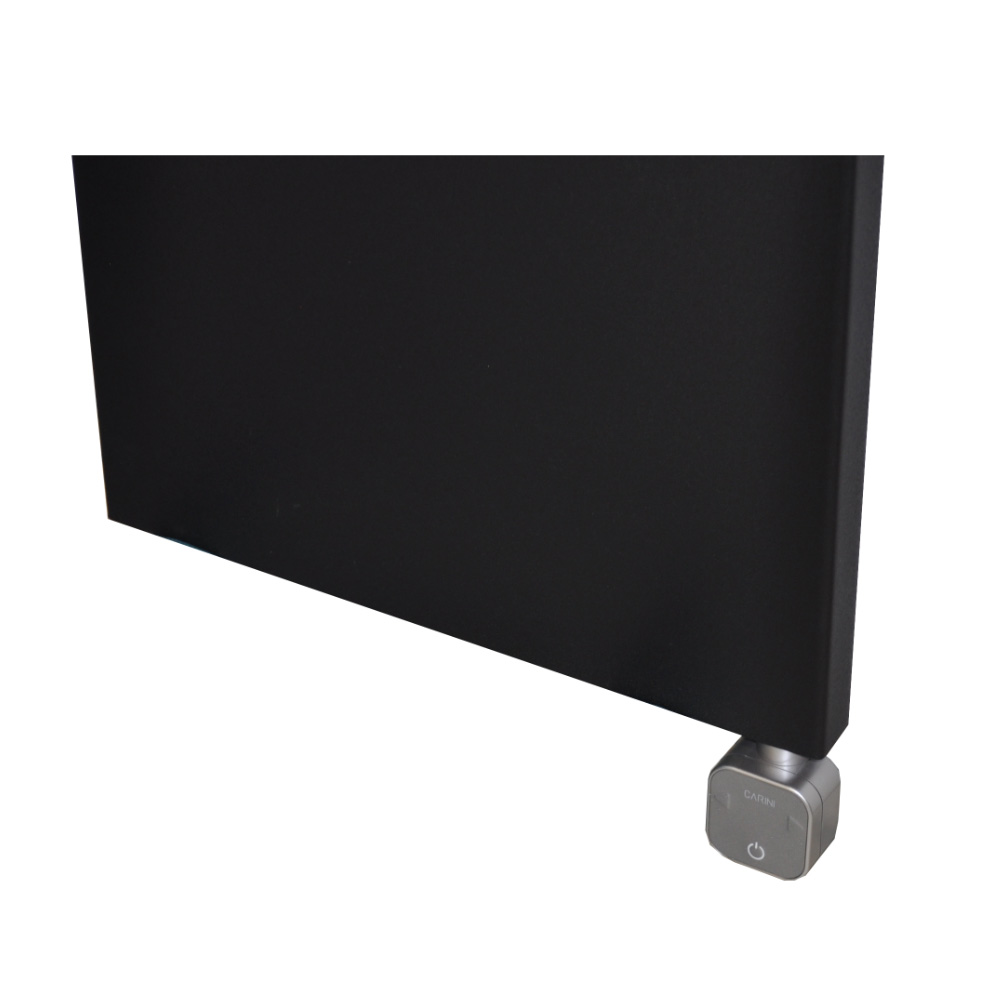 Sanicare Carini Denso elektrische Wifi radiator 180x40cm mat zwart met thermostaat chroom rechtsonder