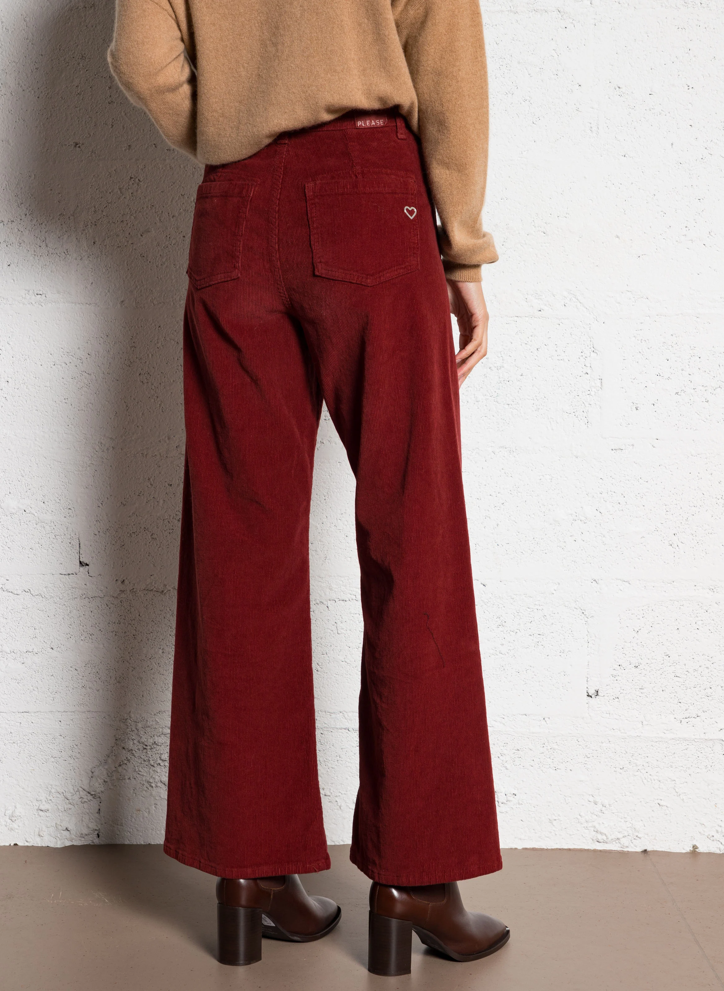 Pantalon flare en coton mélangé | Rouge
